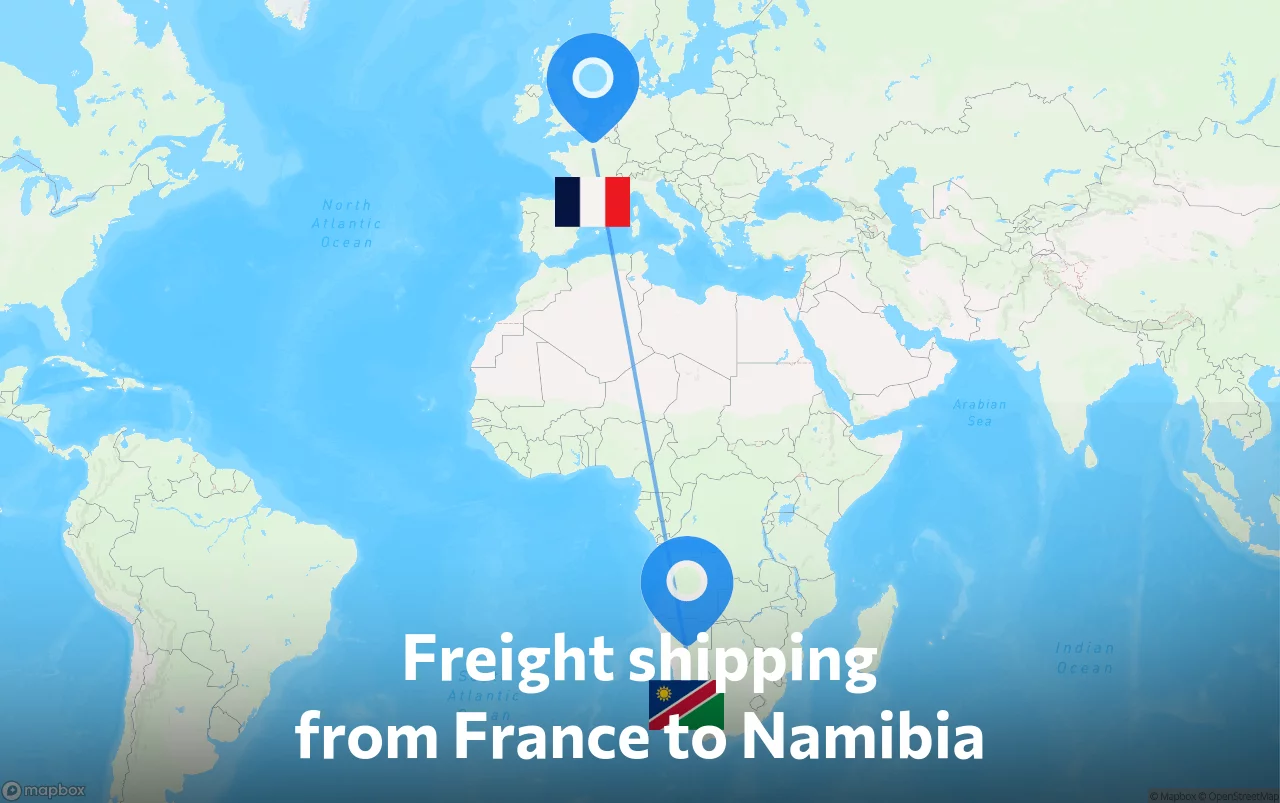 Shipping route from France to Namibia