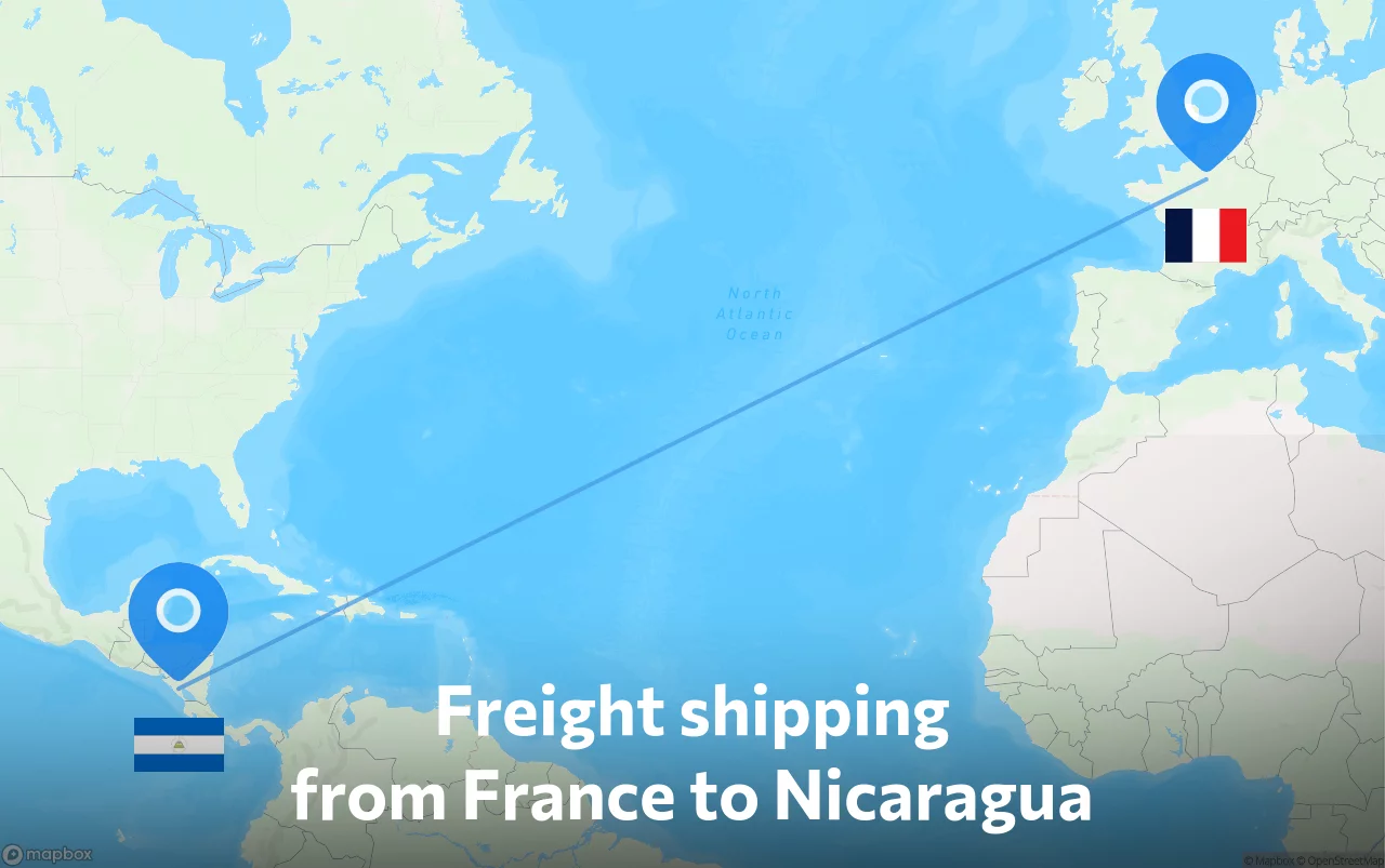 Shipping route from France to Nicaragua