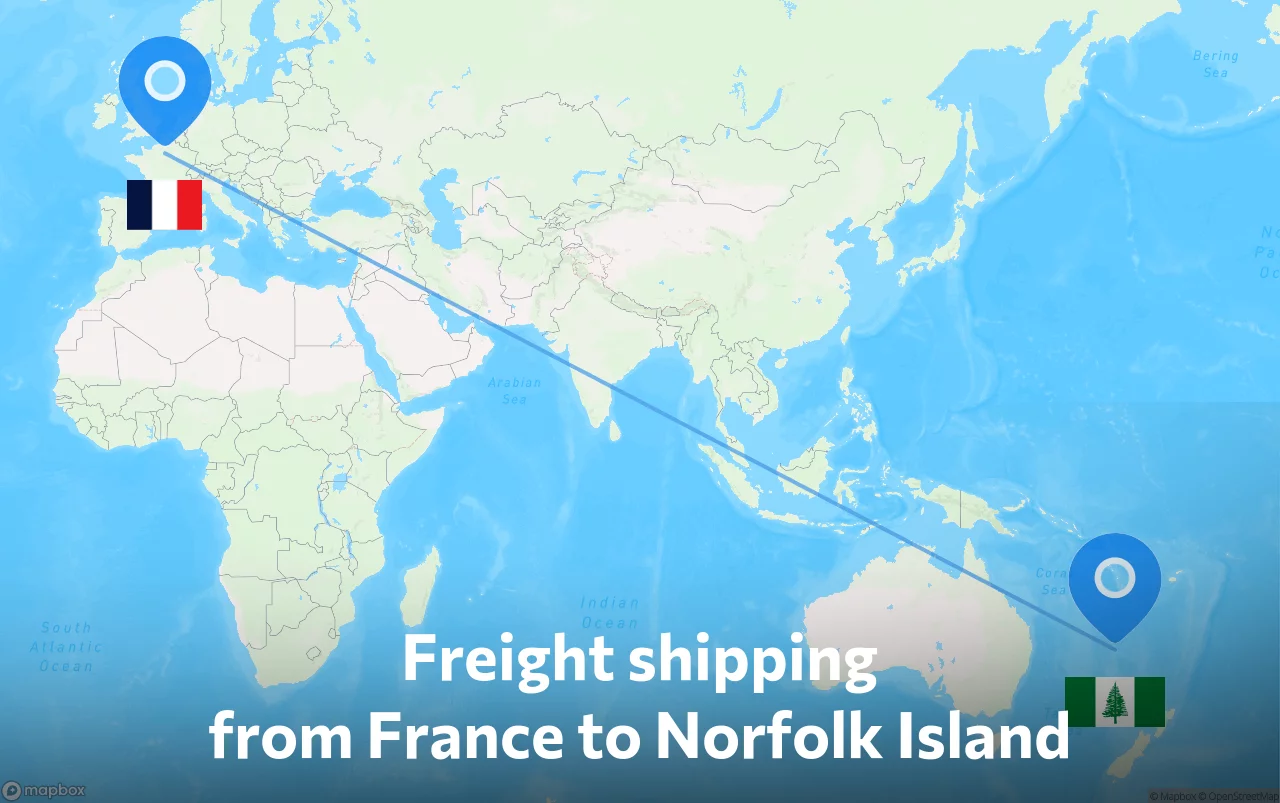 Shipping route from France to Norfolk Island