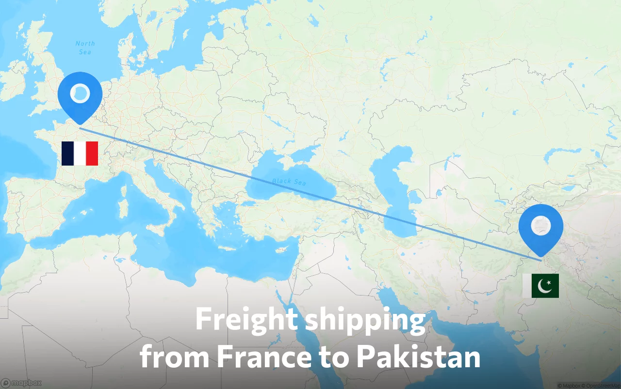 Shipping route from France to Pakistan