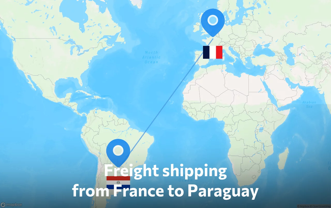 Shipping route from France to Paraguay