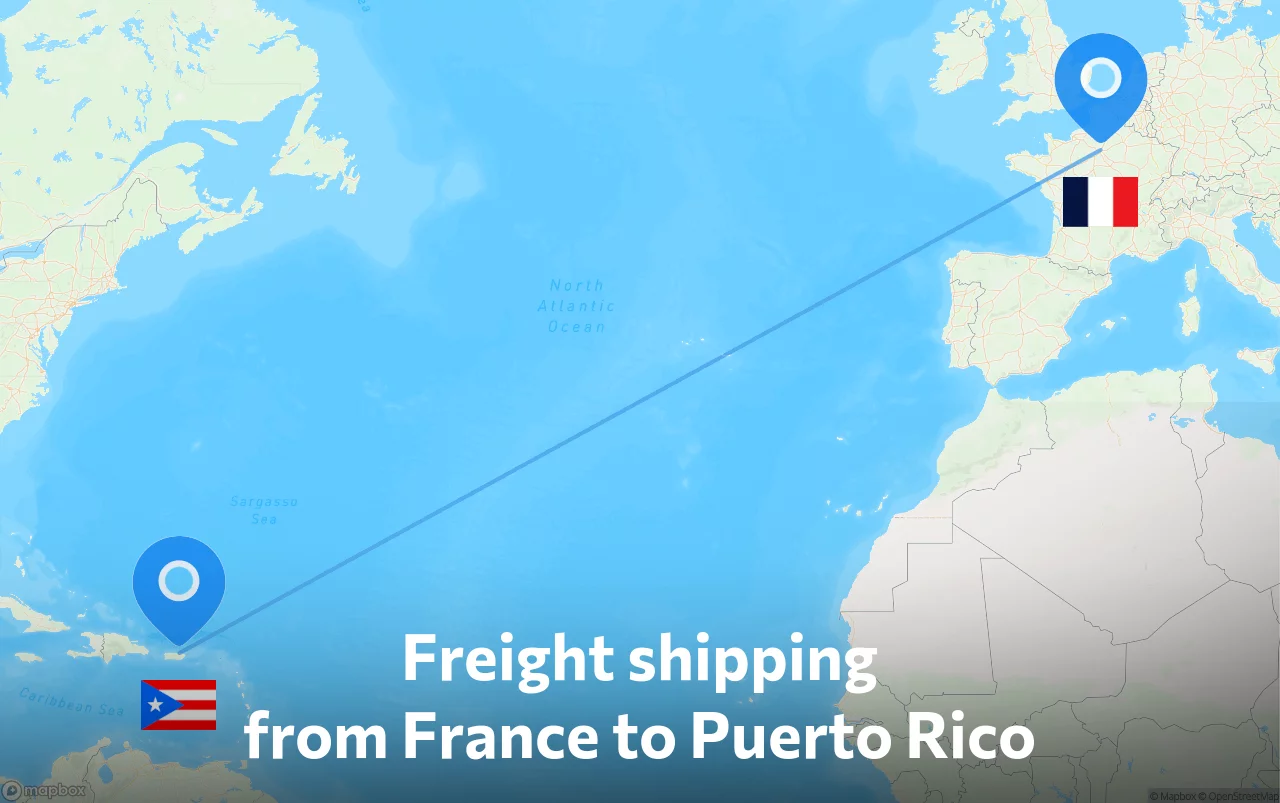 Shipping route from France to Puerto Rico