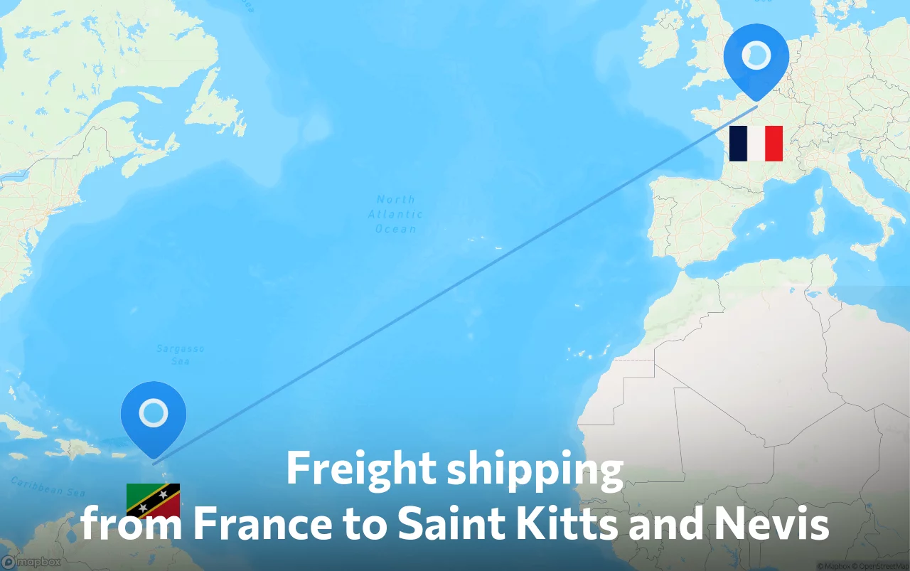 Shipping route from France to Saint Kitts and Nevis