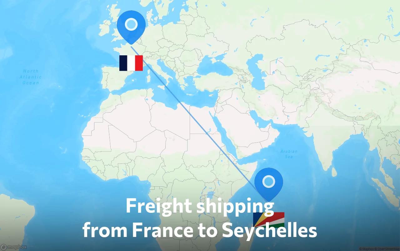 Shipping route from France to Seychelles