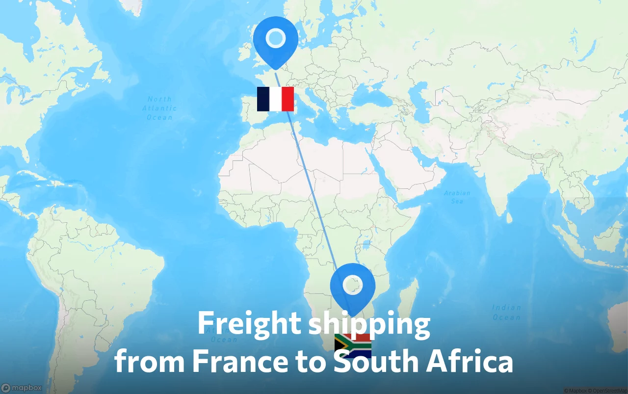 Shipping route from France to South Africa
