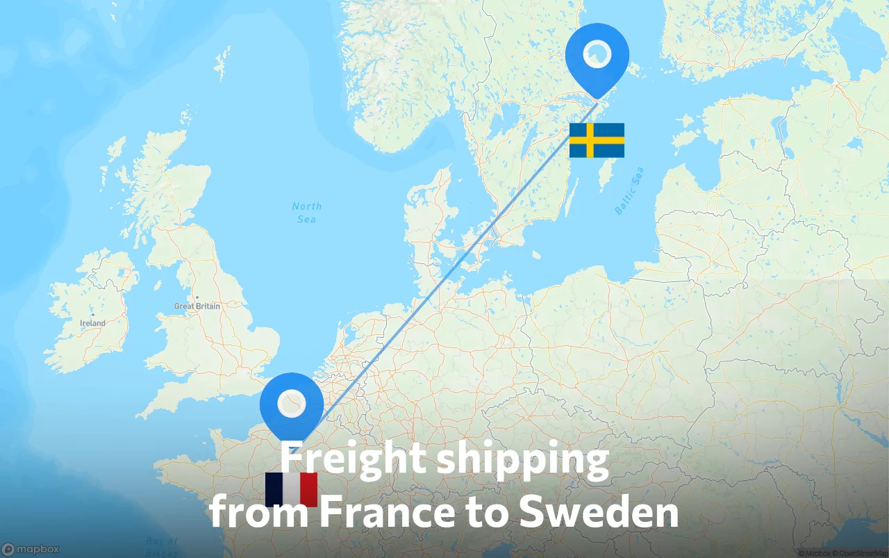 Shipping route from France to Sweden