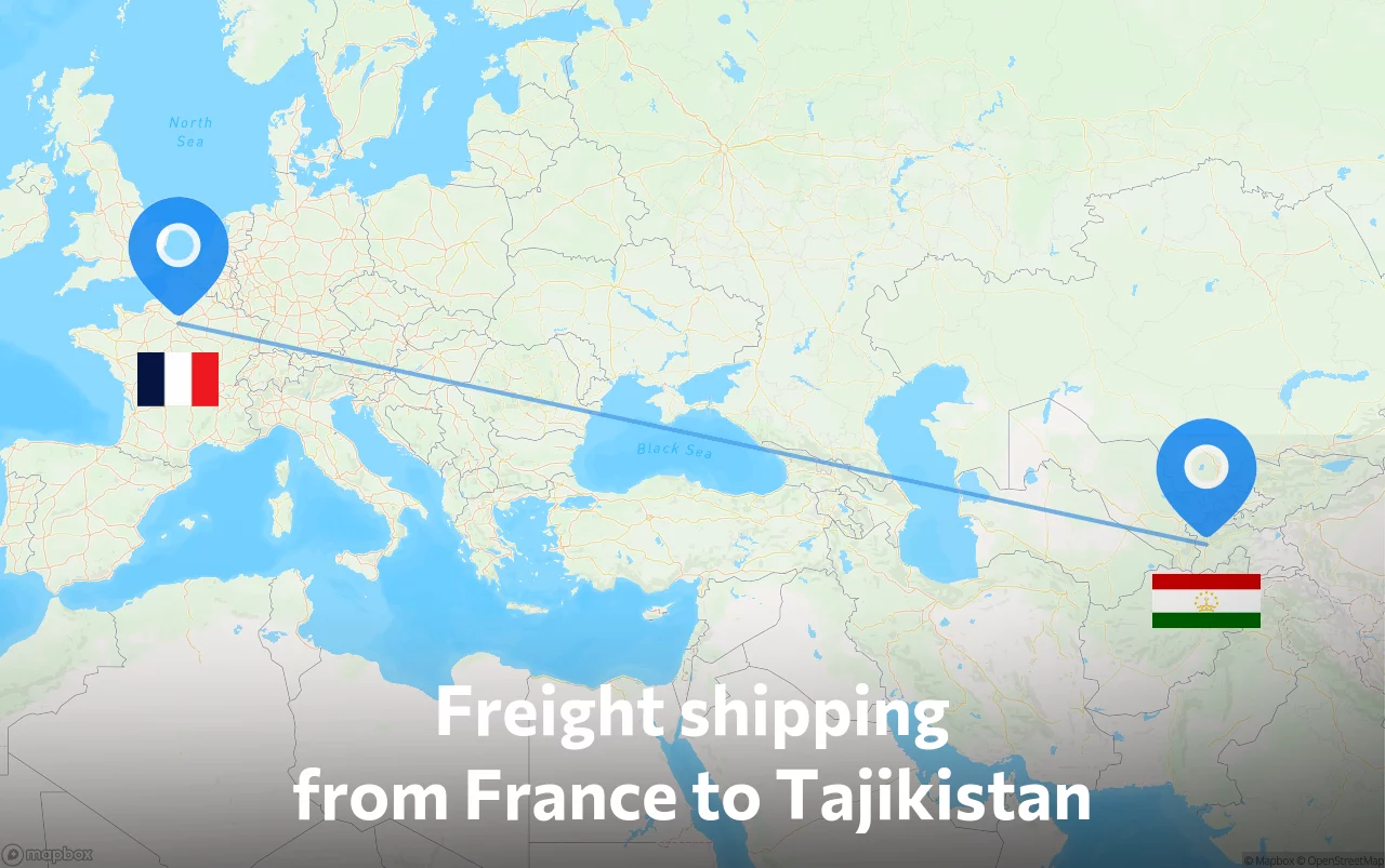 Shipping route from France to Tajikistan