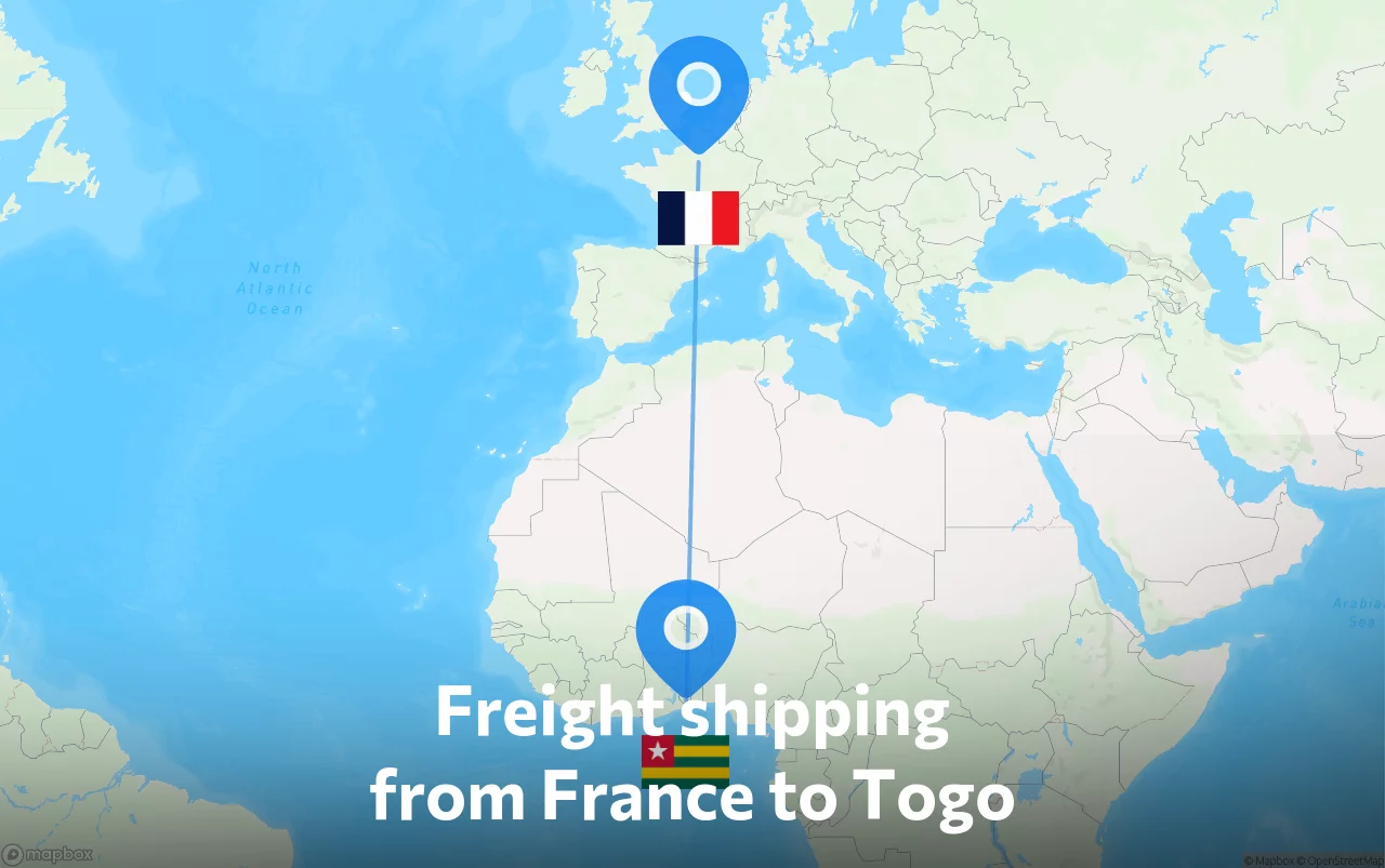 Shipping route from France to Togo