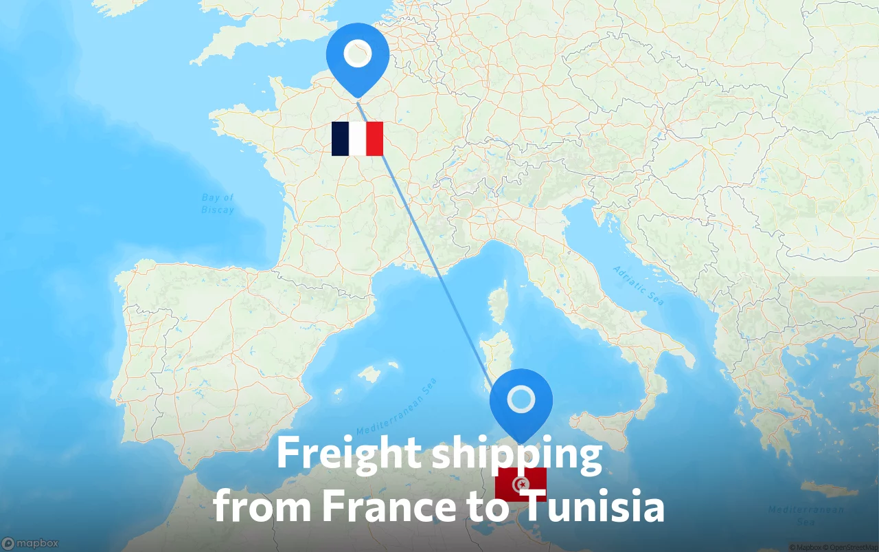 Shipping route from France to Tunisia