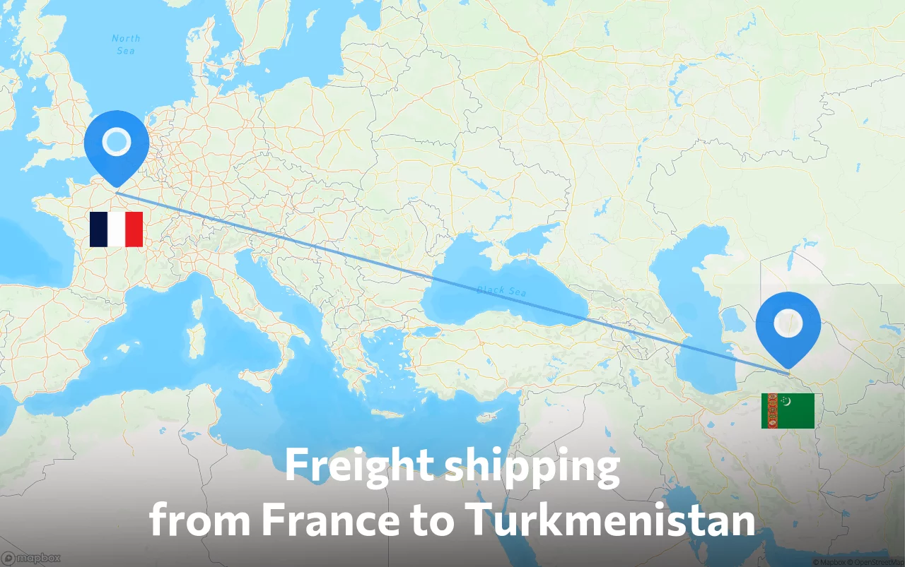 Shipping route from France to Turkmenistan