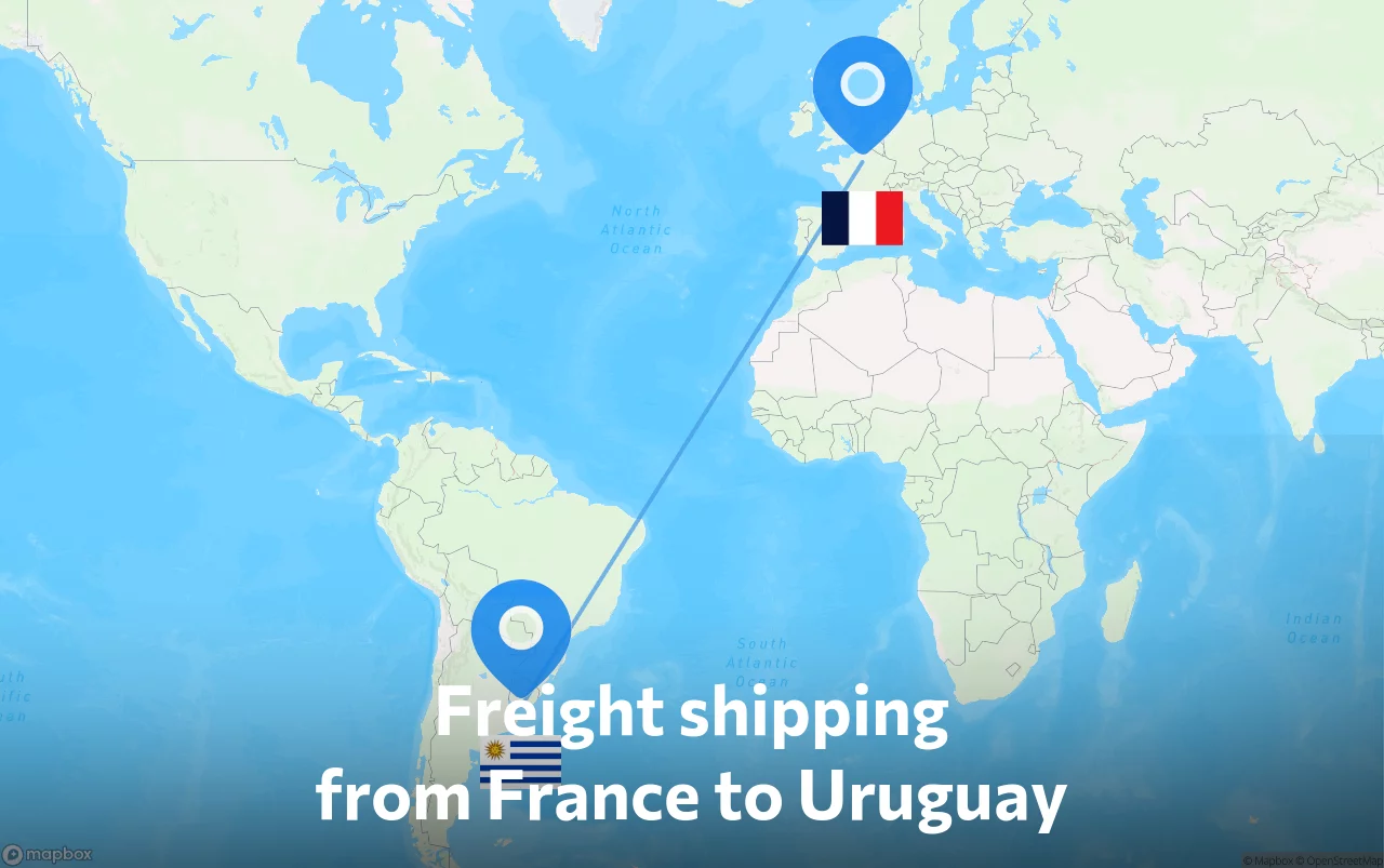 Shipping route from France to Uruguay