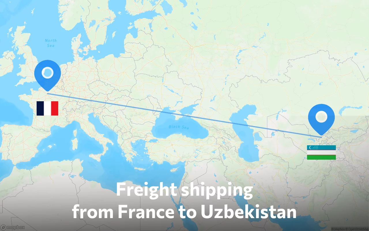 Shipping route from France to Uzbekistan