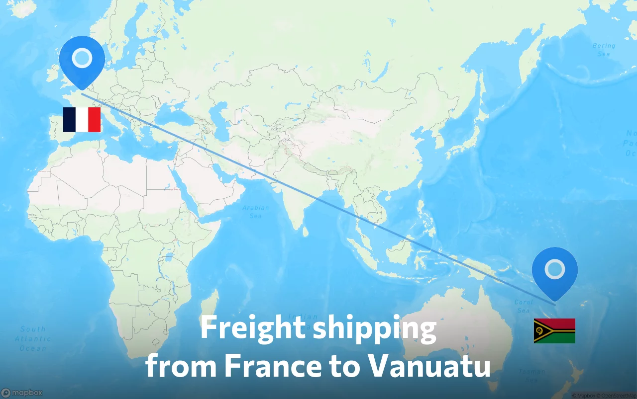 Shipping route from France to Vanuatu