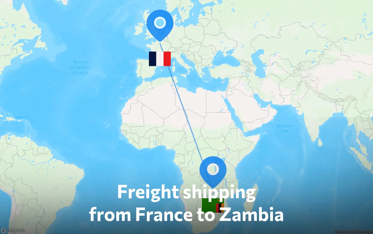 Shipping route from France to Zambia