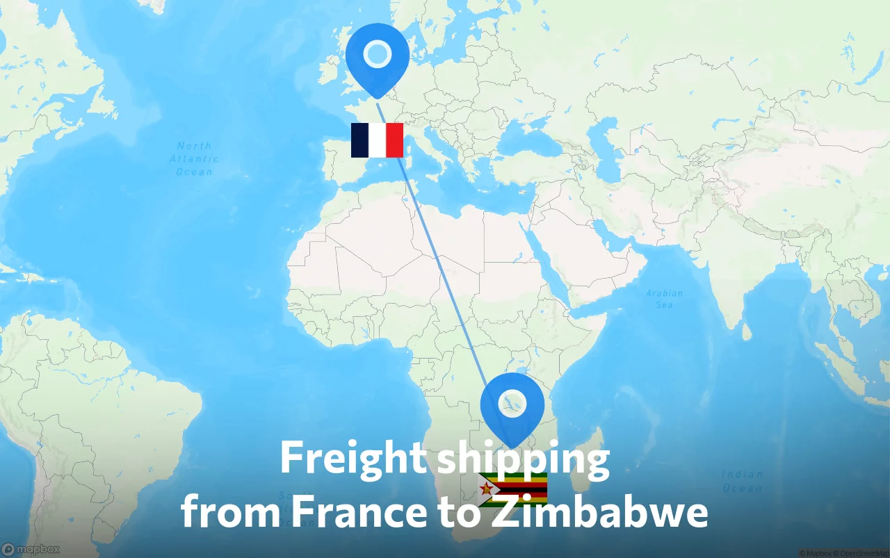 Shipping route from France to Zimbabwe