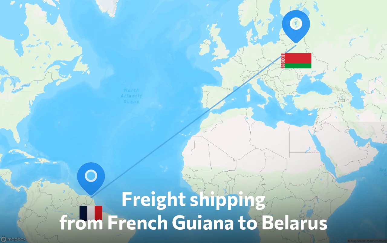 Shipping route from French Guiana to Belarus