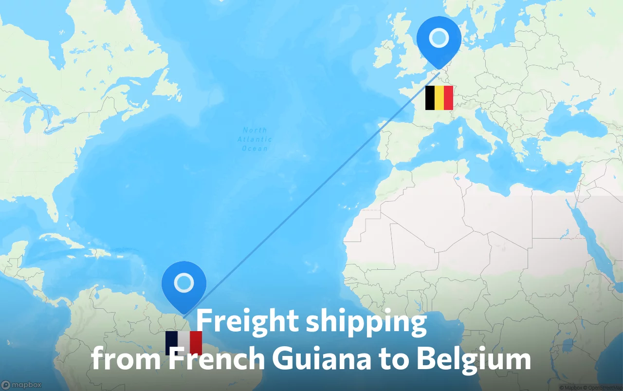 Shipping route from French Guiana to Belgium