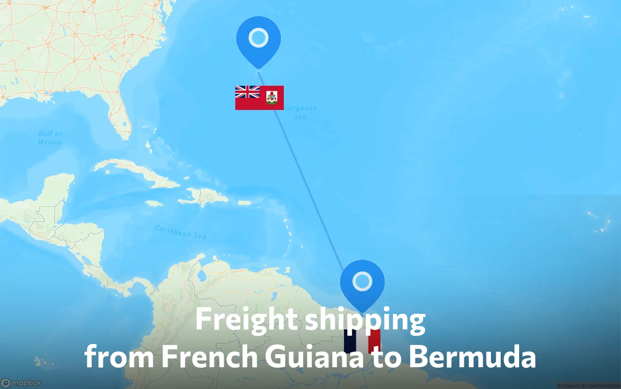 Shipping route from French Guiana to Bermuda