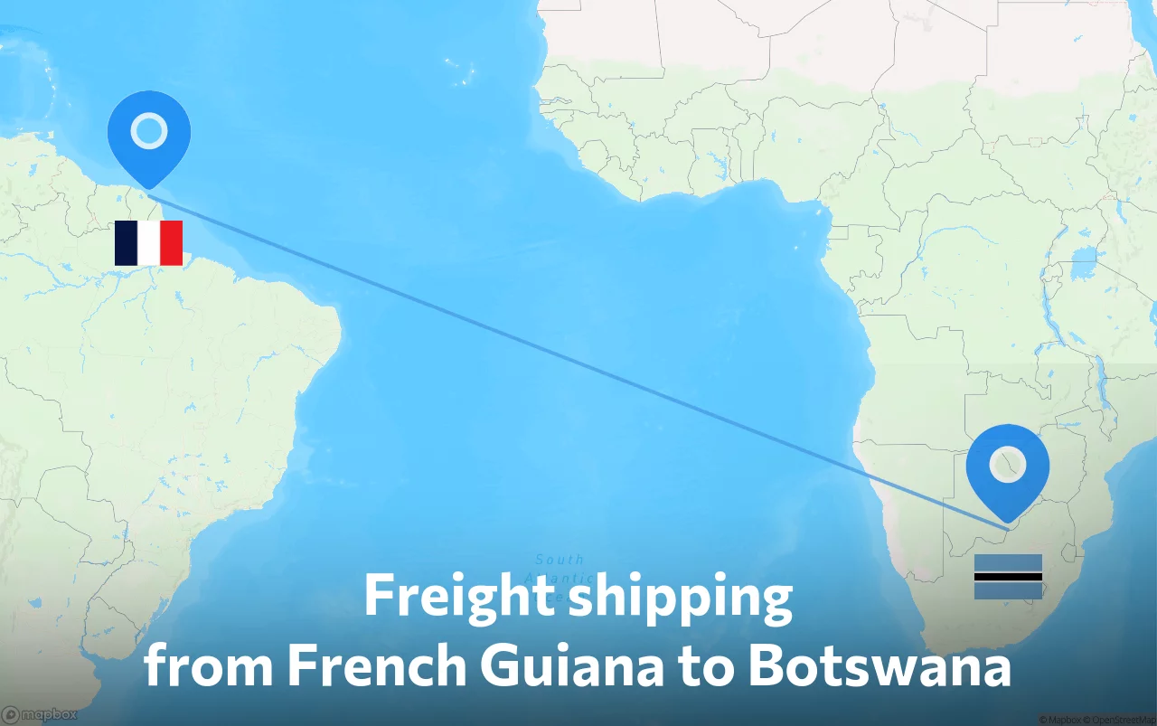 Shipping route from French Guiana to Botswana