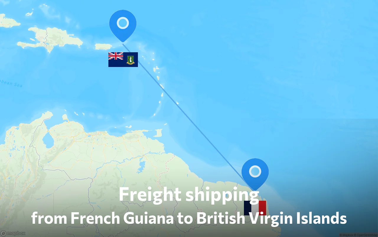 Shipping route from French Guiana to British Virgin Islands