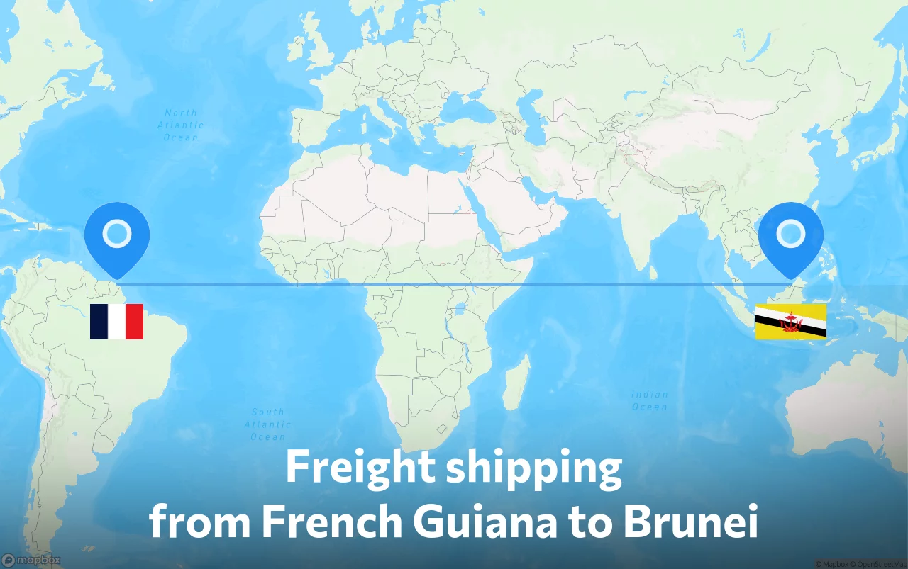 Shipping route from French Guiana to Brunei