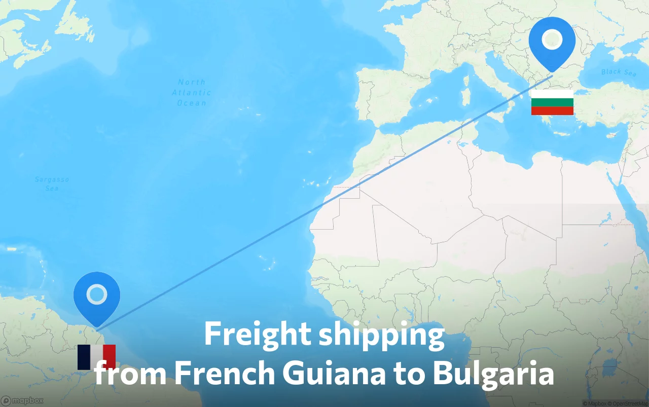 Shipping route from French Guiana to Bulgaria