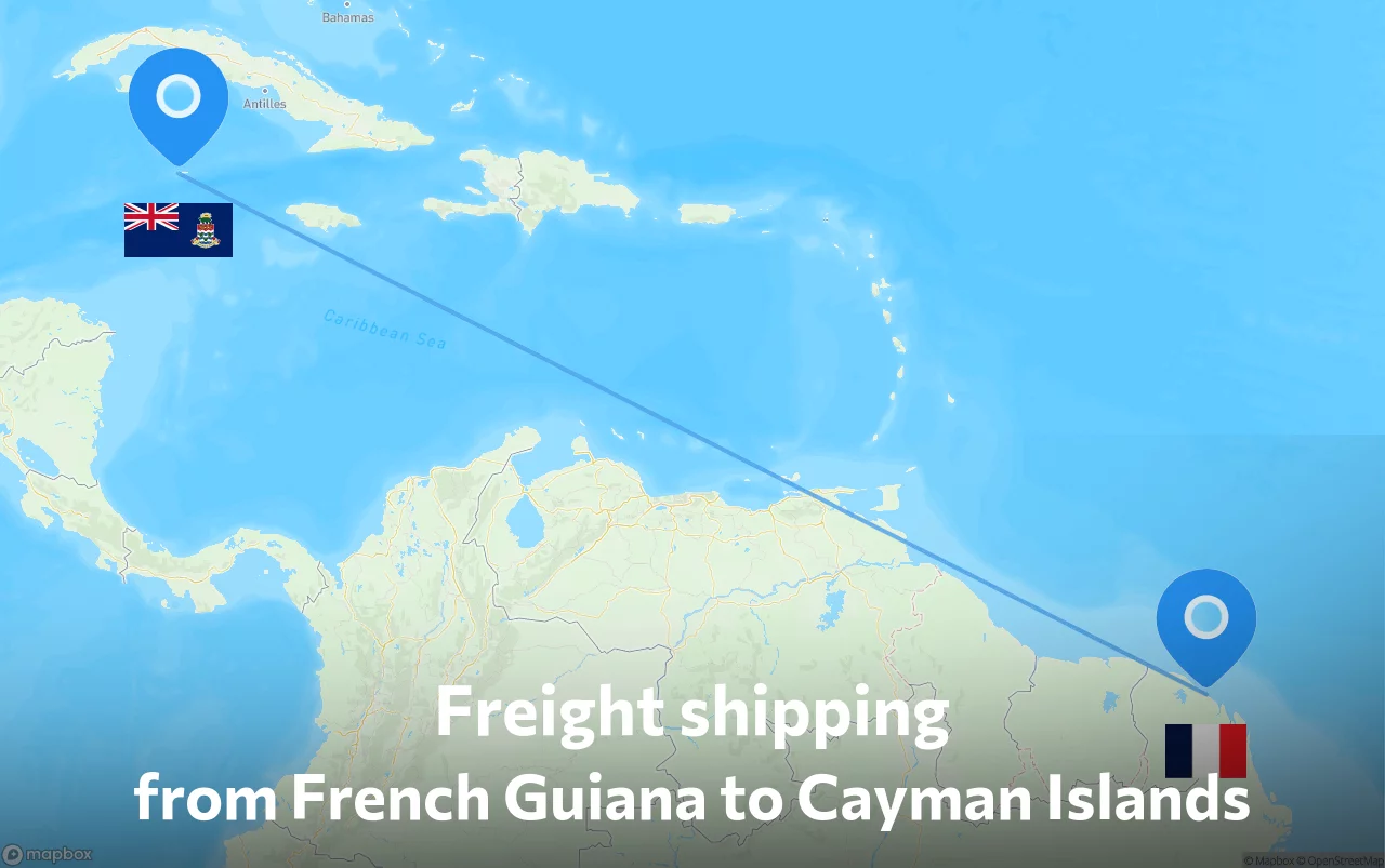 Shipping route from French Guiana to Cayman Islands