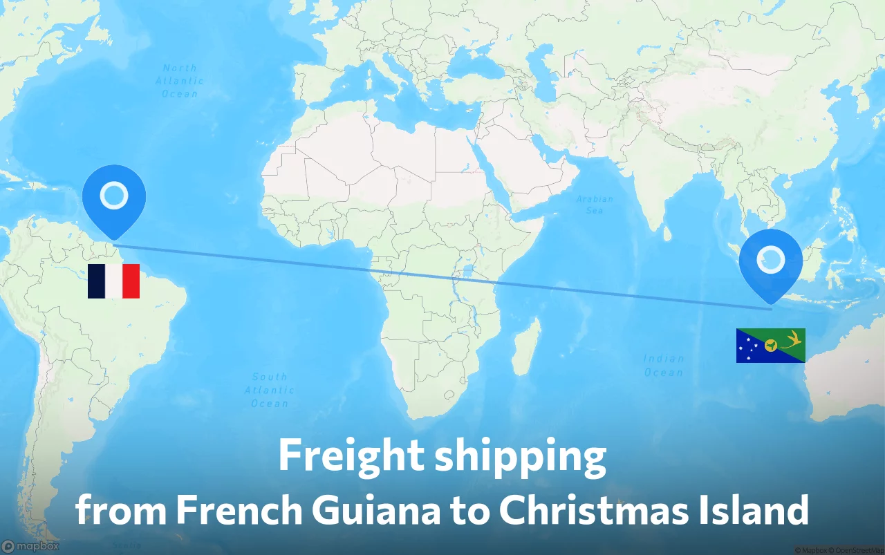 Shipping route from French Guiana to Christmas Island