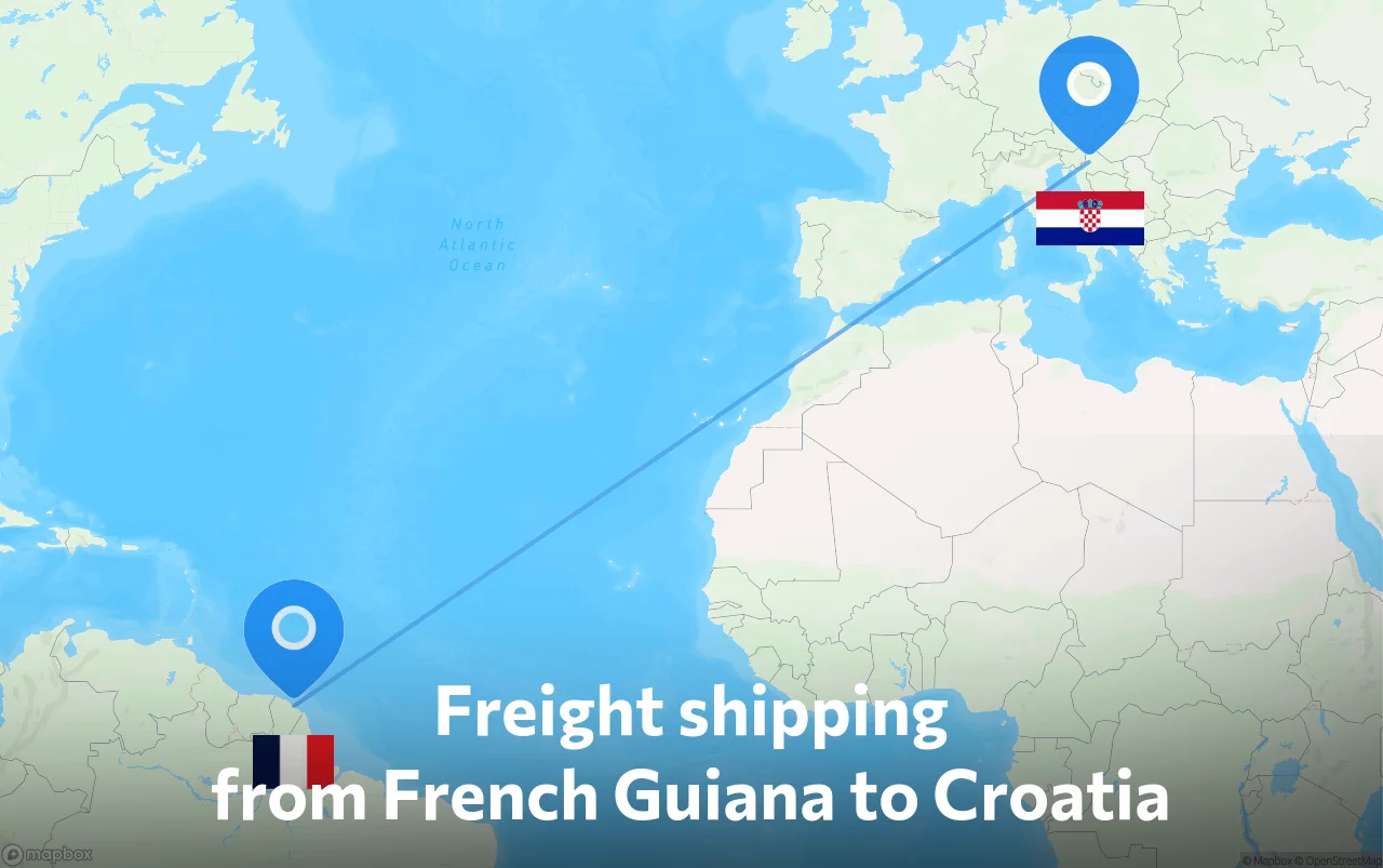 Shipping route from French Guiana to Croatia