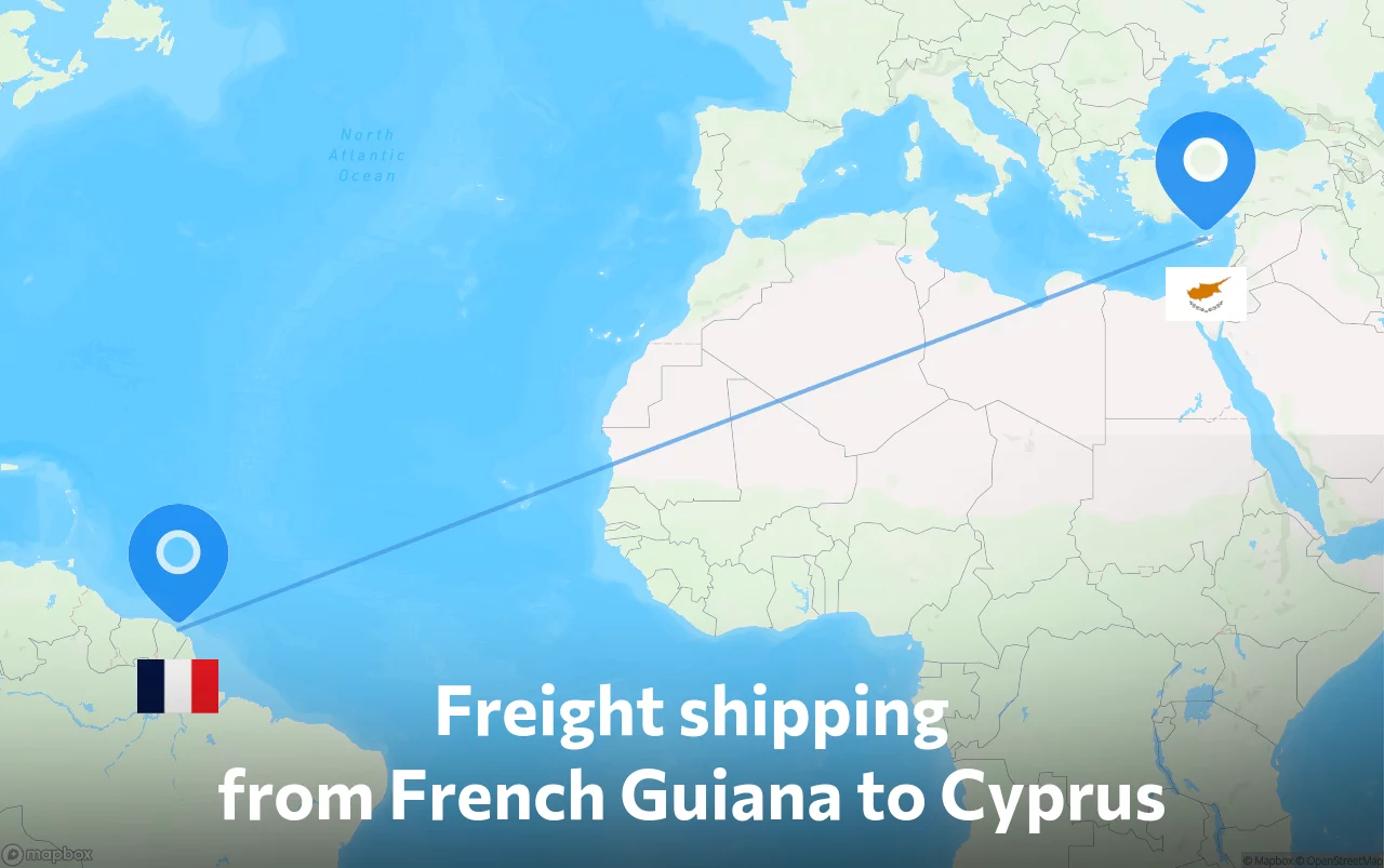 Shipping route from French Guiana to Cyprus
