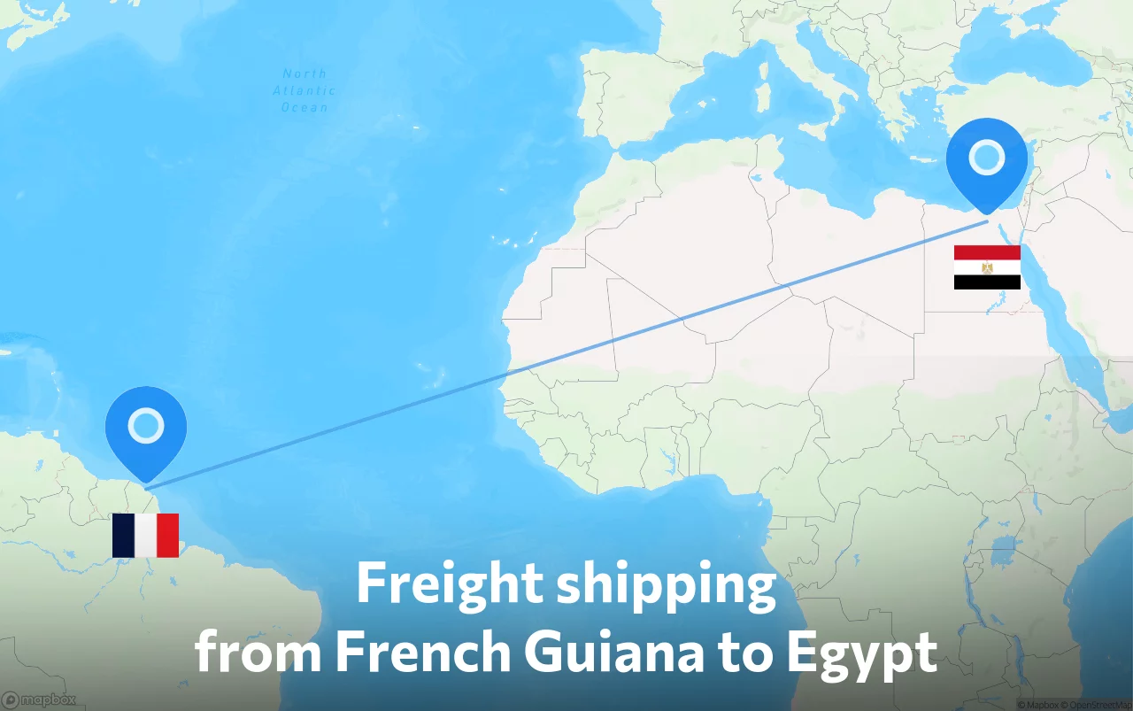 Shipping route from French Guiana to Egypt