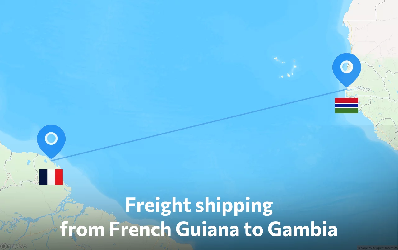 Shipping route from French Guiana to Gambia