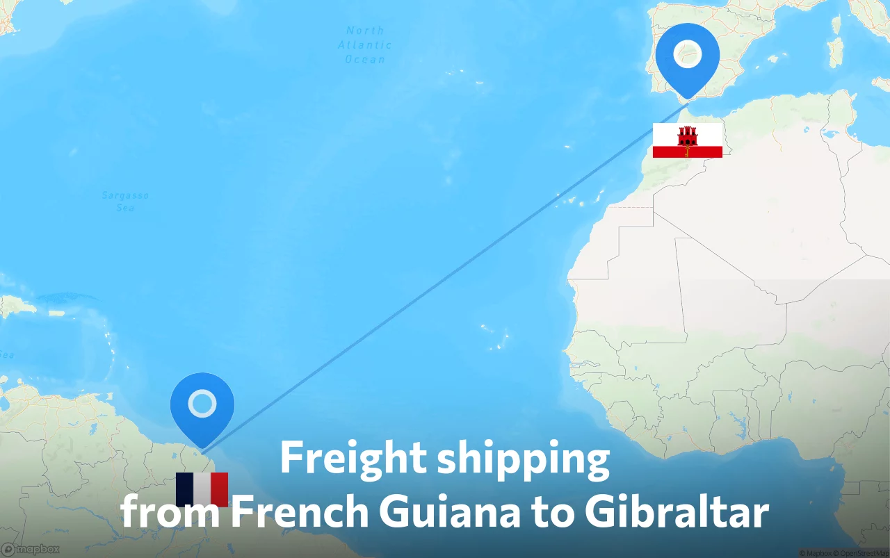 Shipping route from French Guiana to Gibraltar