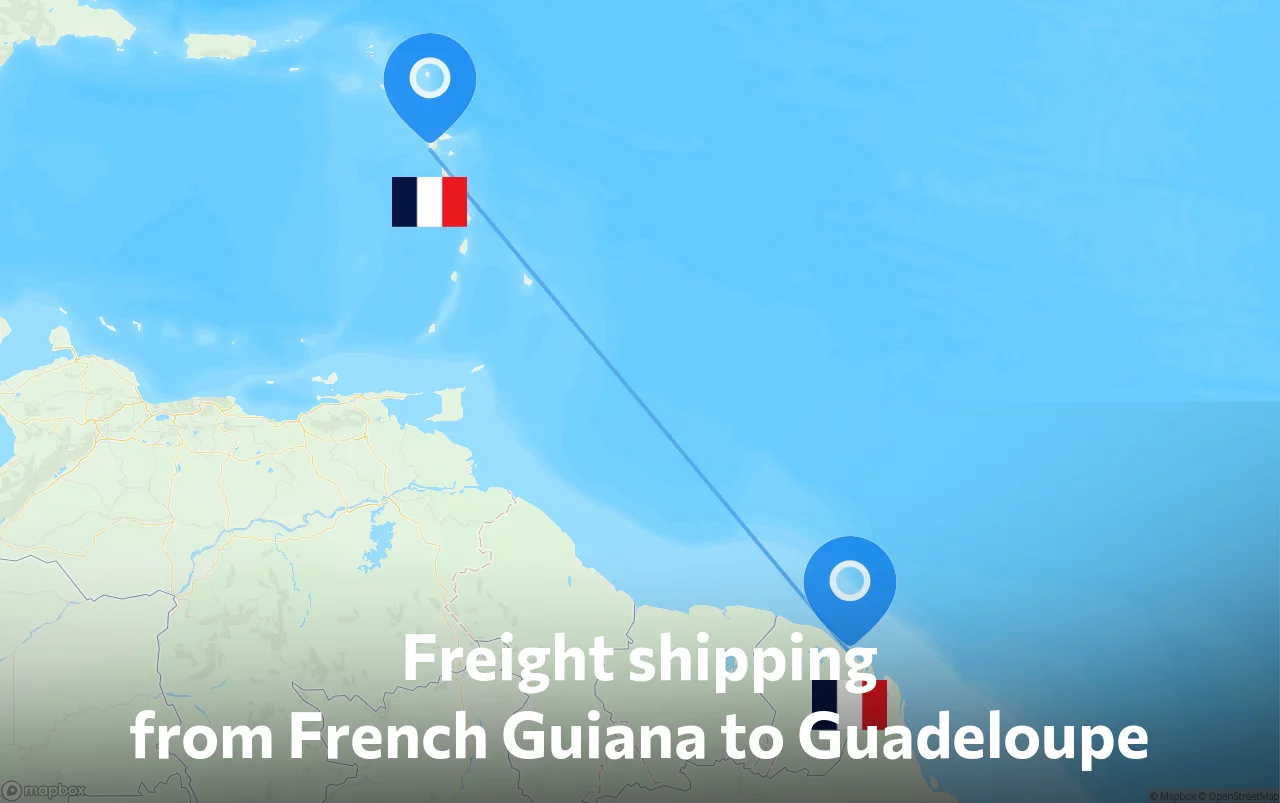 Shipping route from French Guiana to Guadeloupe