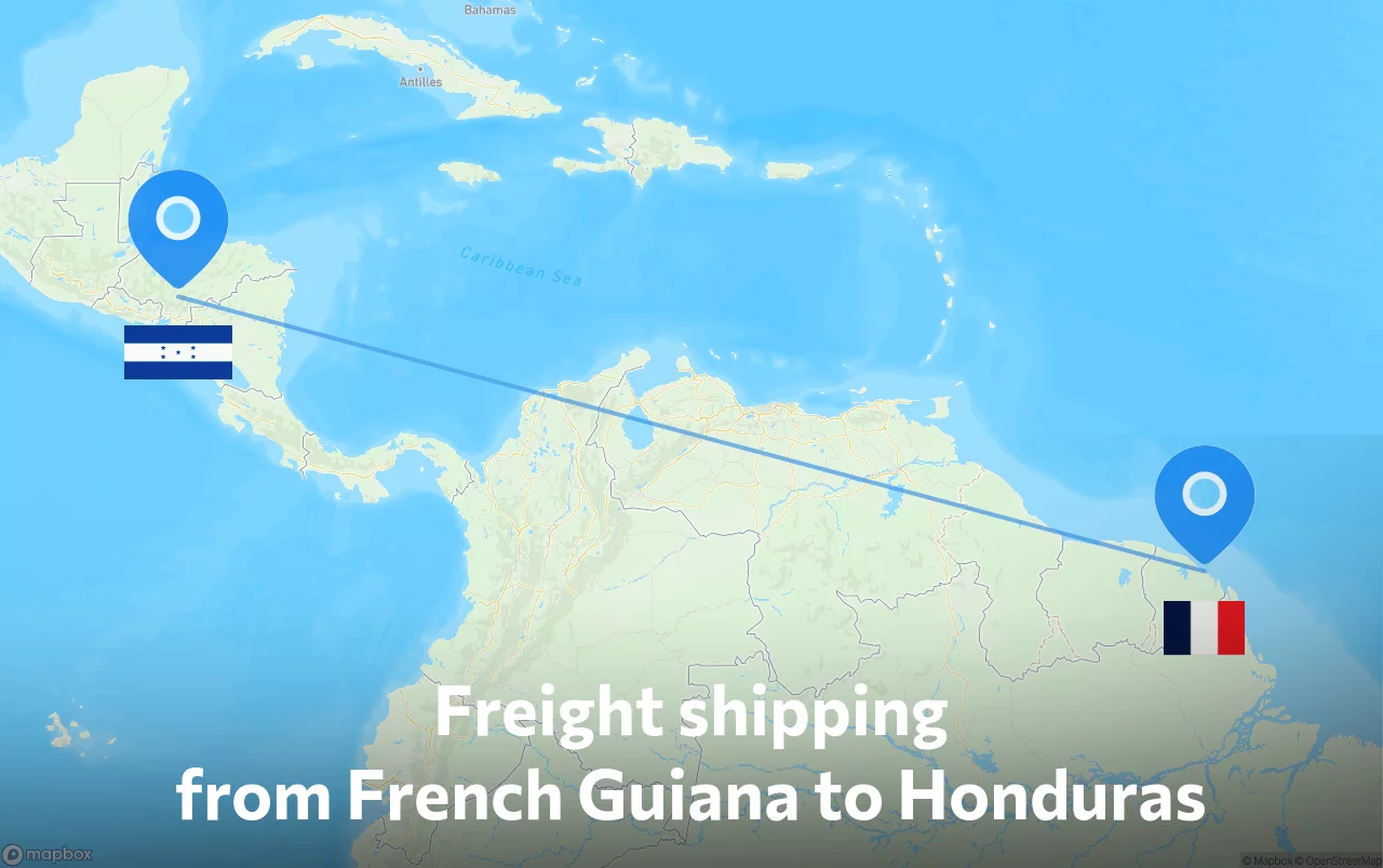 Shipping route from French Guiana to Honduras