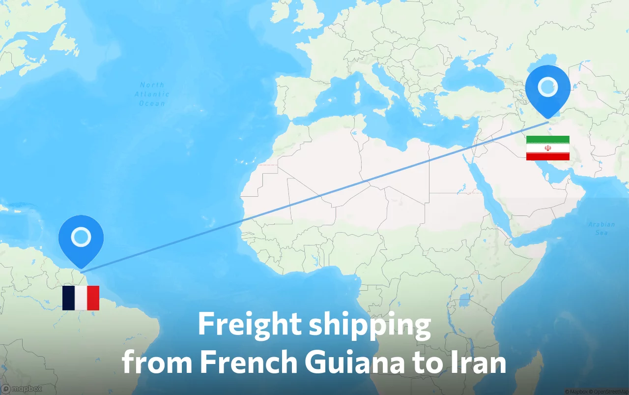Shipping route from French Guiana to Iran