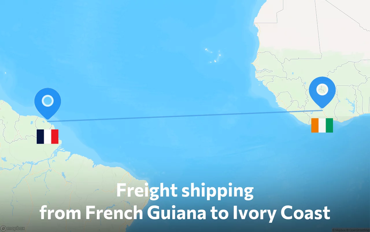 Shipping route from French Guiana to Ivory Coast