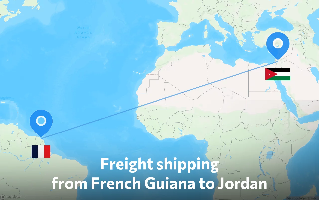 Shipping route from French Guiana to Jordan