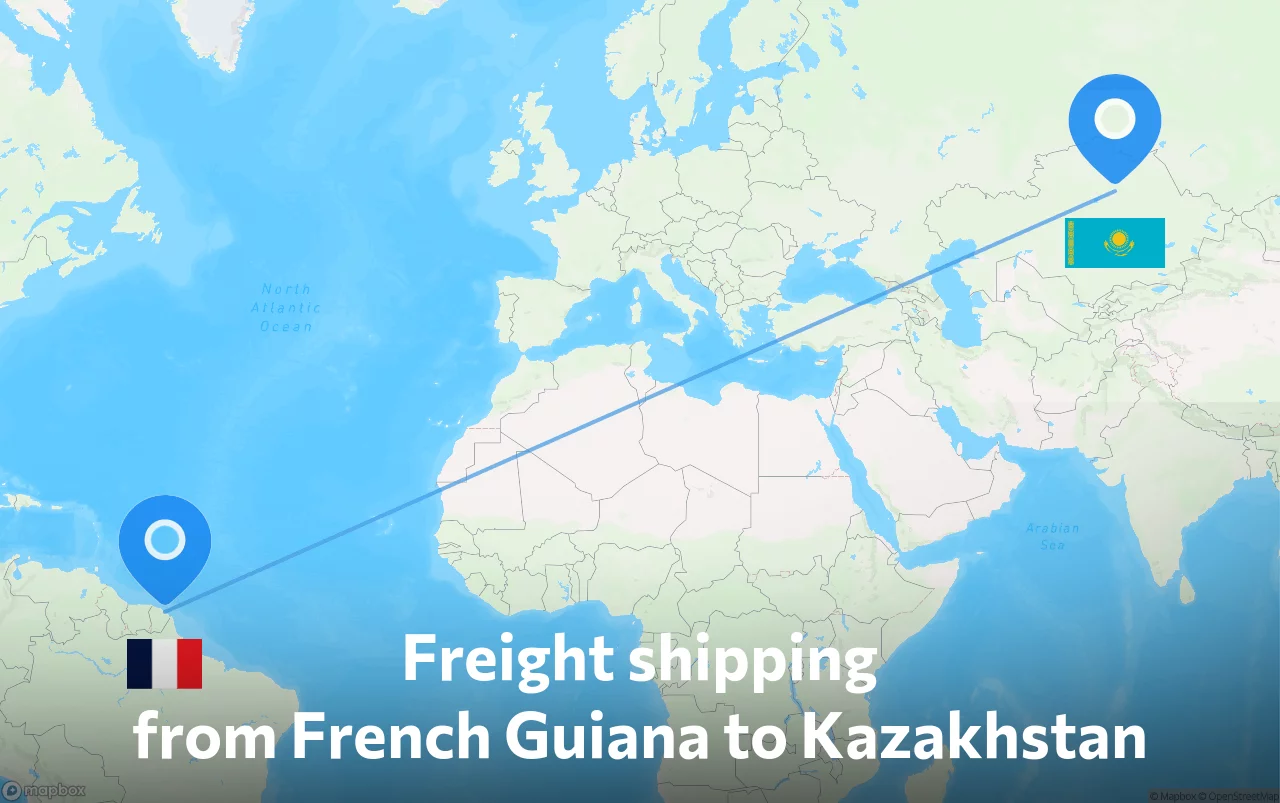 Shipping route from French Guiana to Kazakhstan