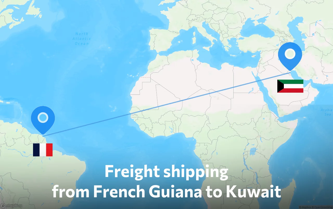 Shipping route from French Guiana to Kuwait