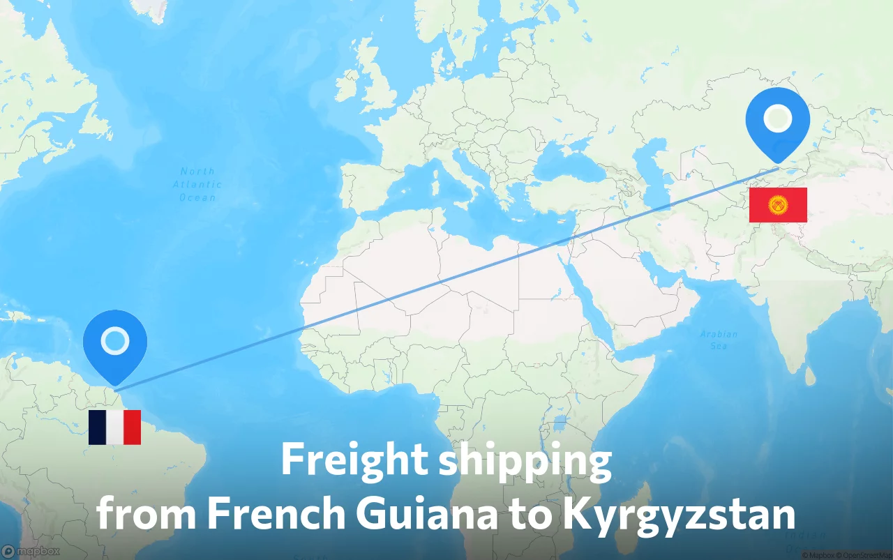 Shipping route from French Guiana to Kyrgyzstan