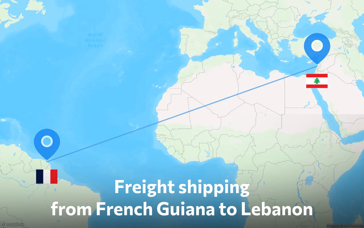 Shipping route from French Guiana to Lebanon