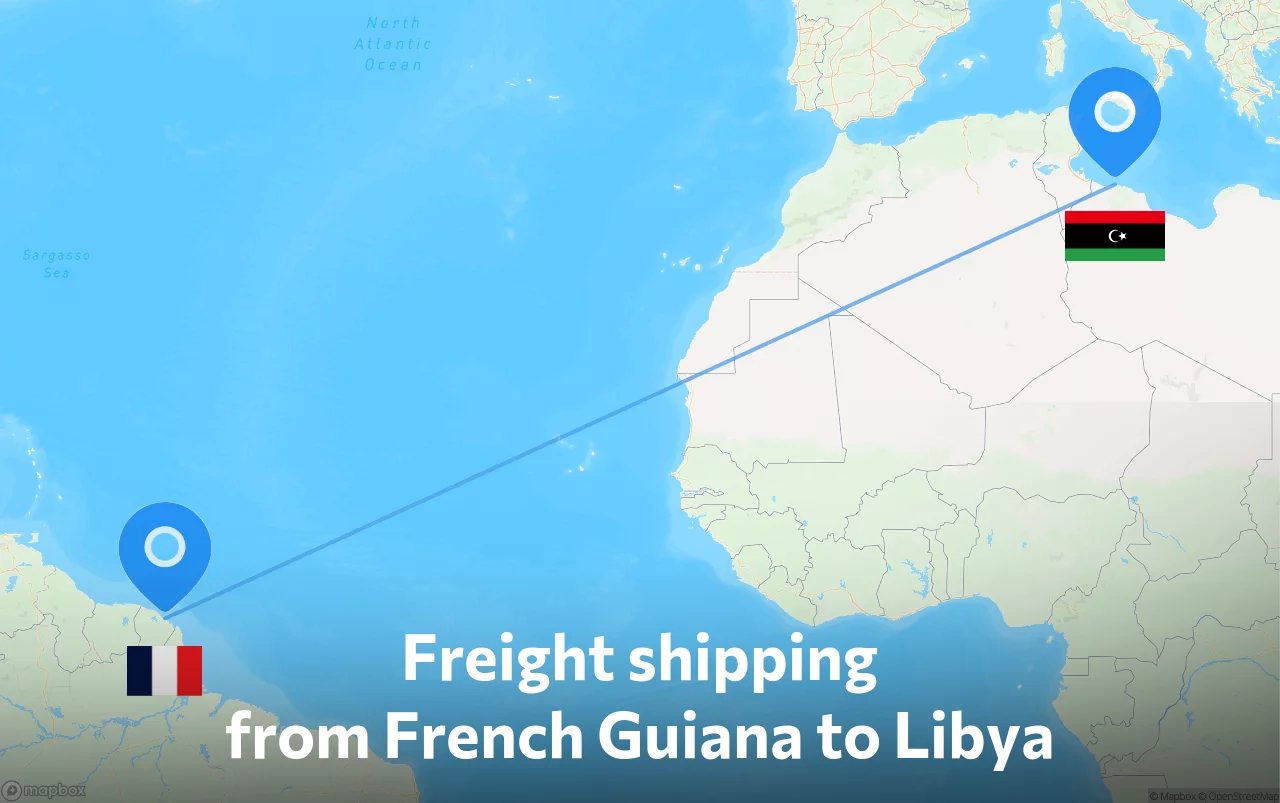 Shipping route from French Guiana to Libya