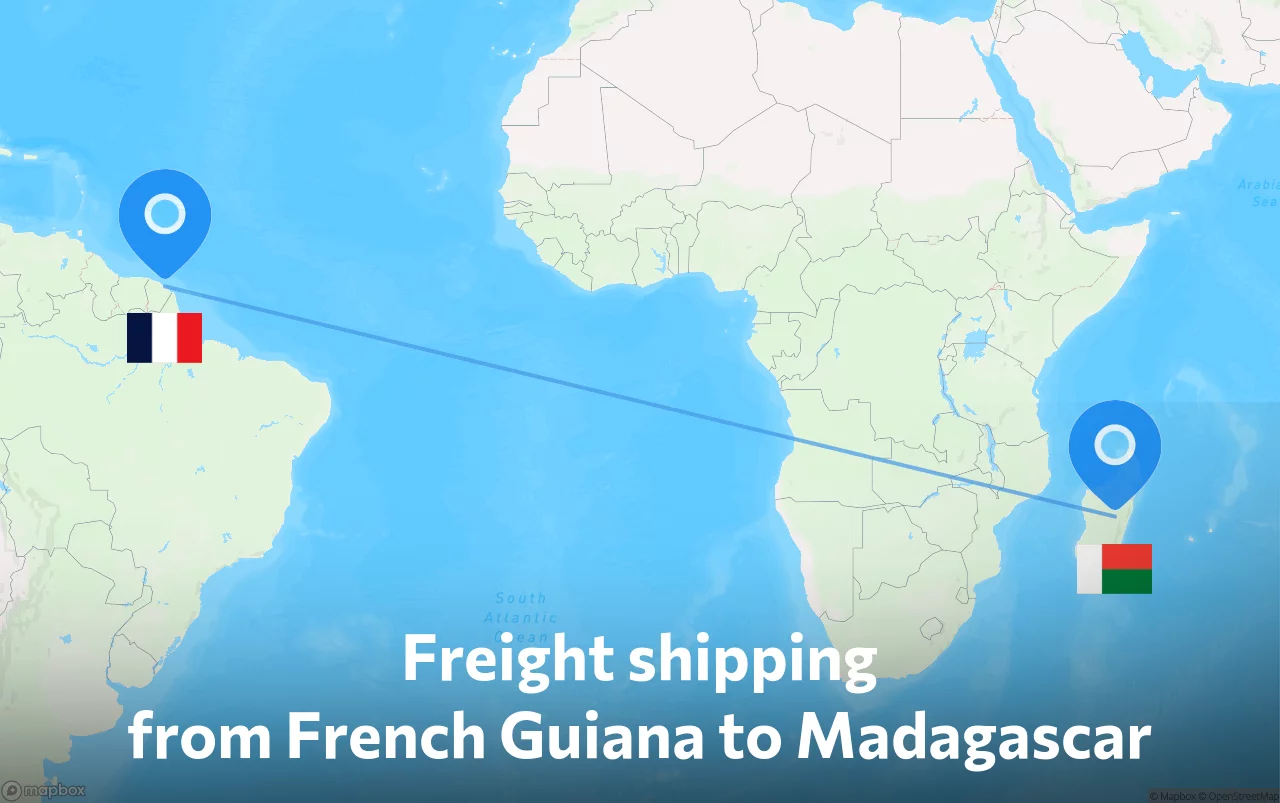 Shipping route from French Guiana to Madagascar
