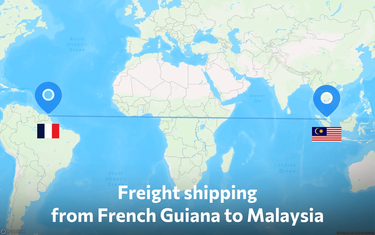 Shipping route from French Guiana to Malaysia