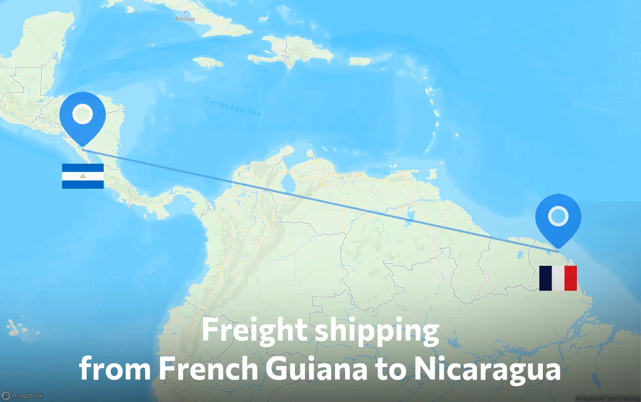 Shipping route from French Guiana to Nicaragua
