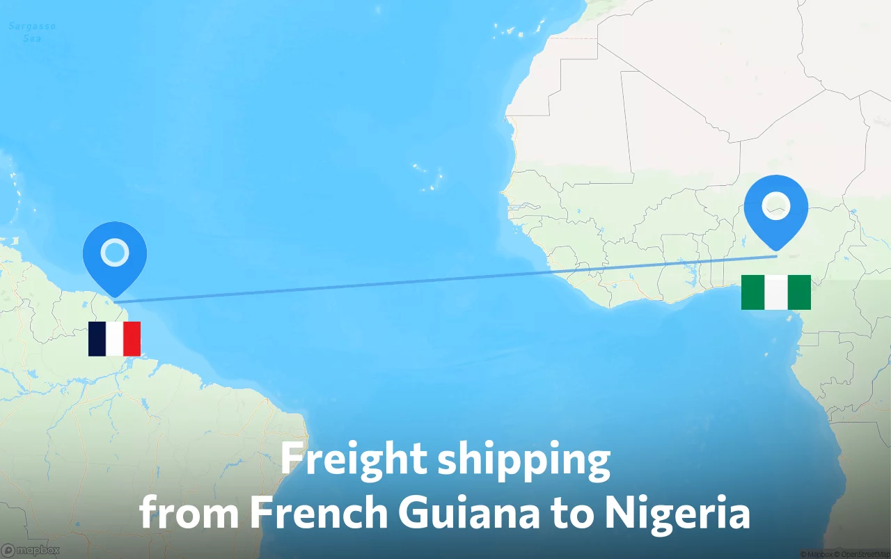 Shipping route from French Guiana to Nigeria