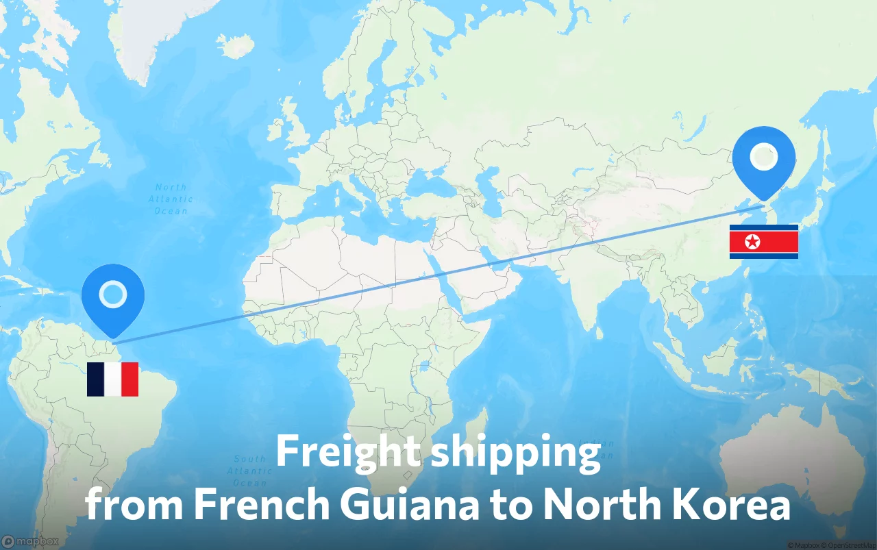 Shipping route from French Guiana to North Korea