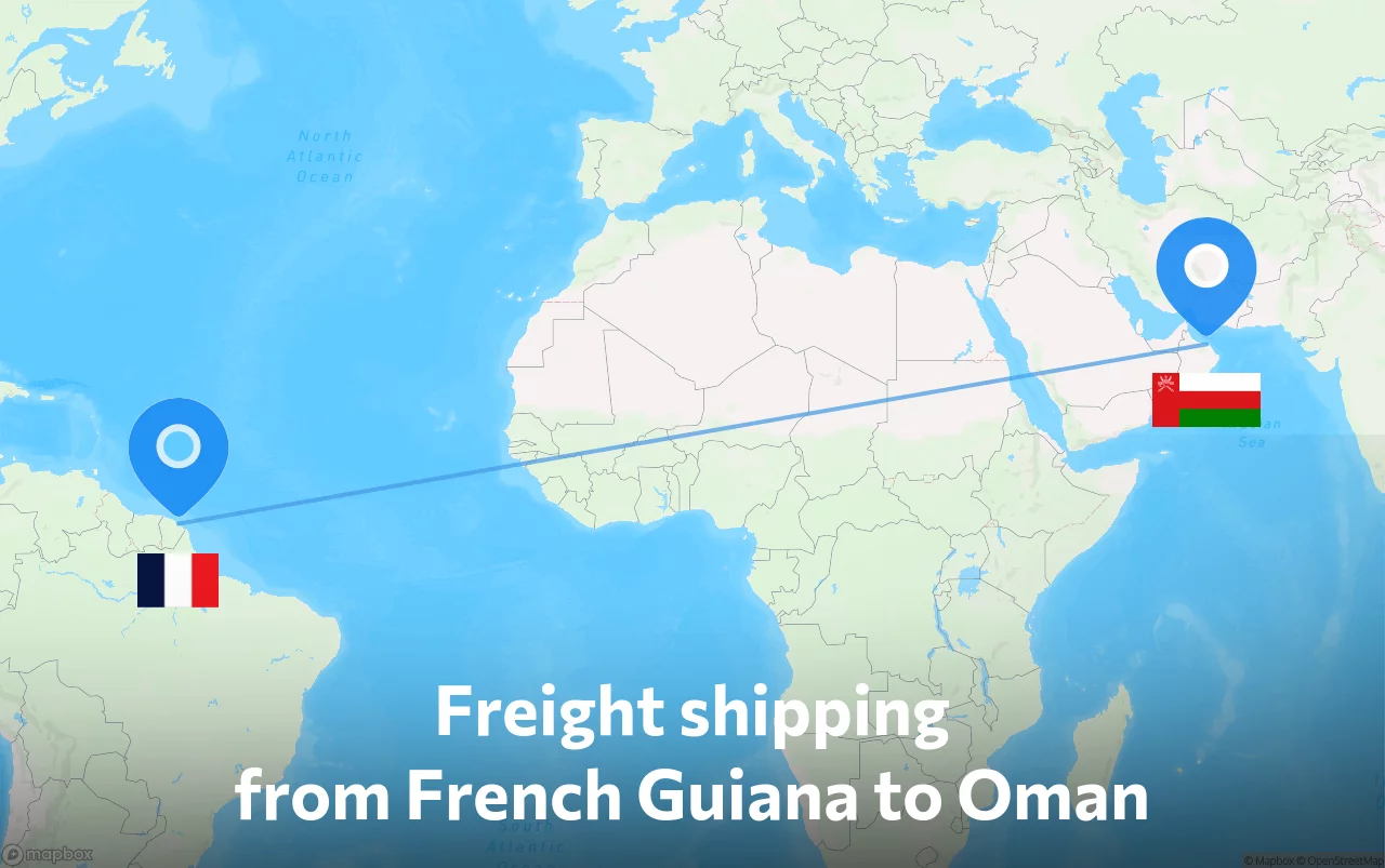 Shipping route from French Guiana to Oman