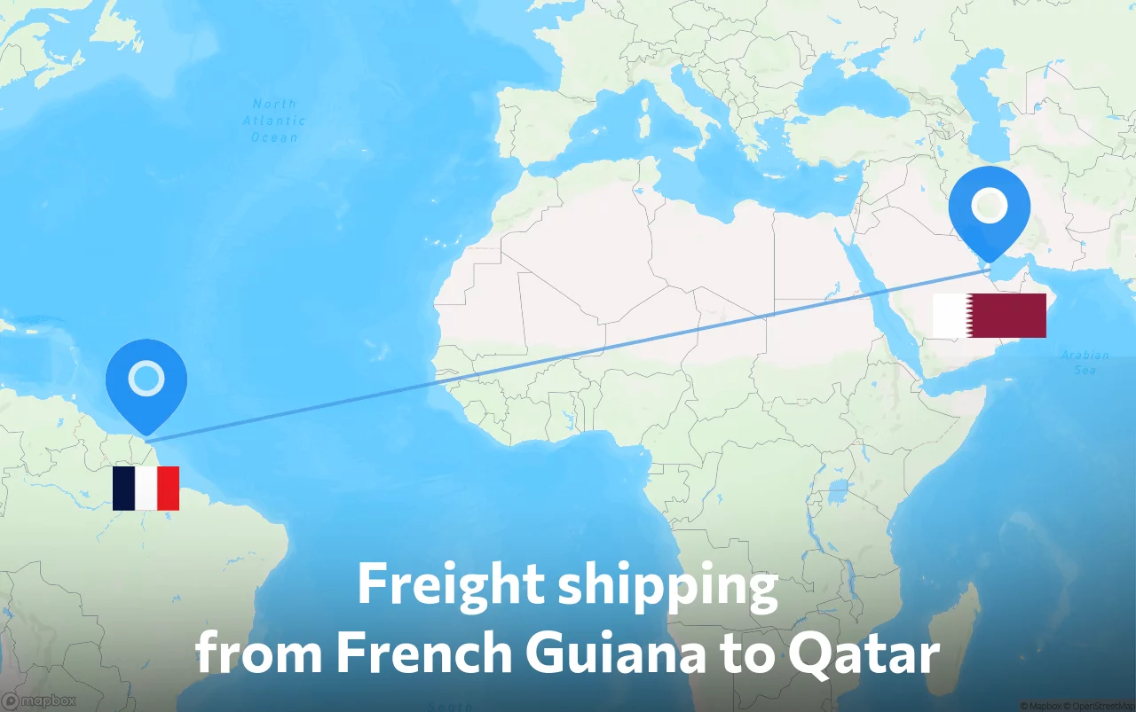 Shipping route from French Guiana to Qatar